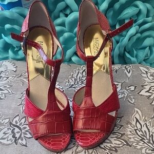 Michael Kors Red Croc-Embossed Heels